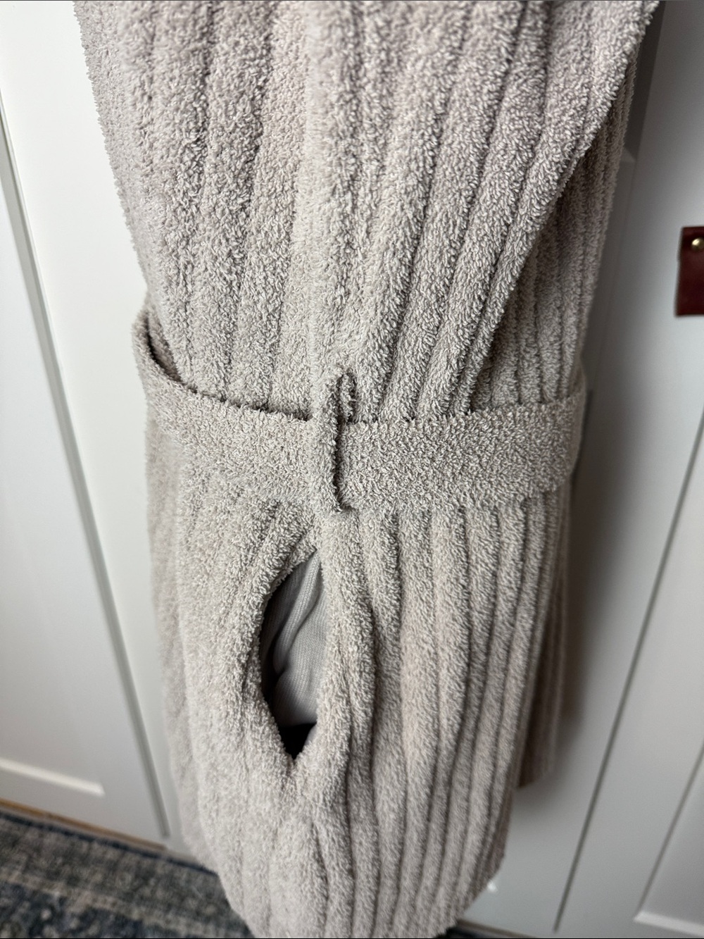 UGG super soft teddy plush mid length robe bathrobe hooded ribbed XL taupe - Picture 4 of 11